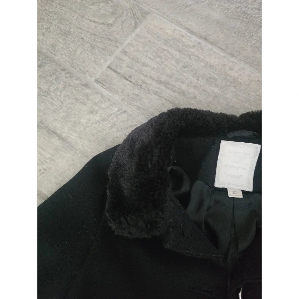 Gymboree Girls Black Heart Pocket Faux Fur Collar Pea Coat 3T
